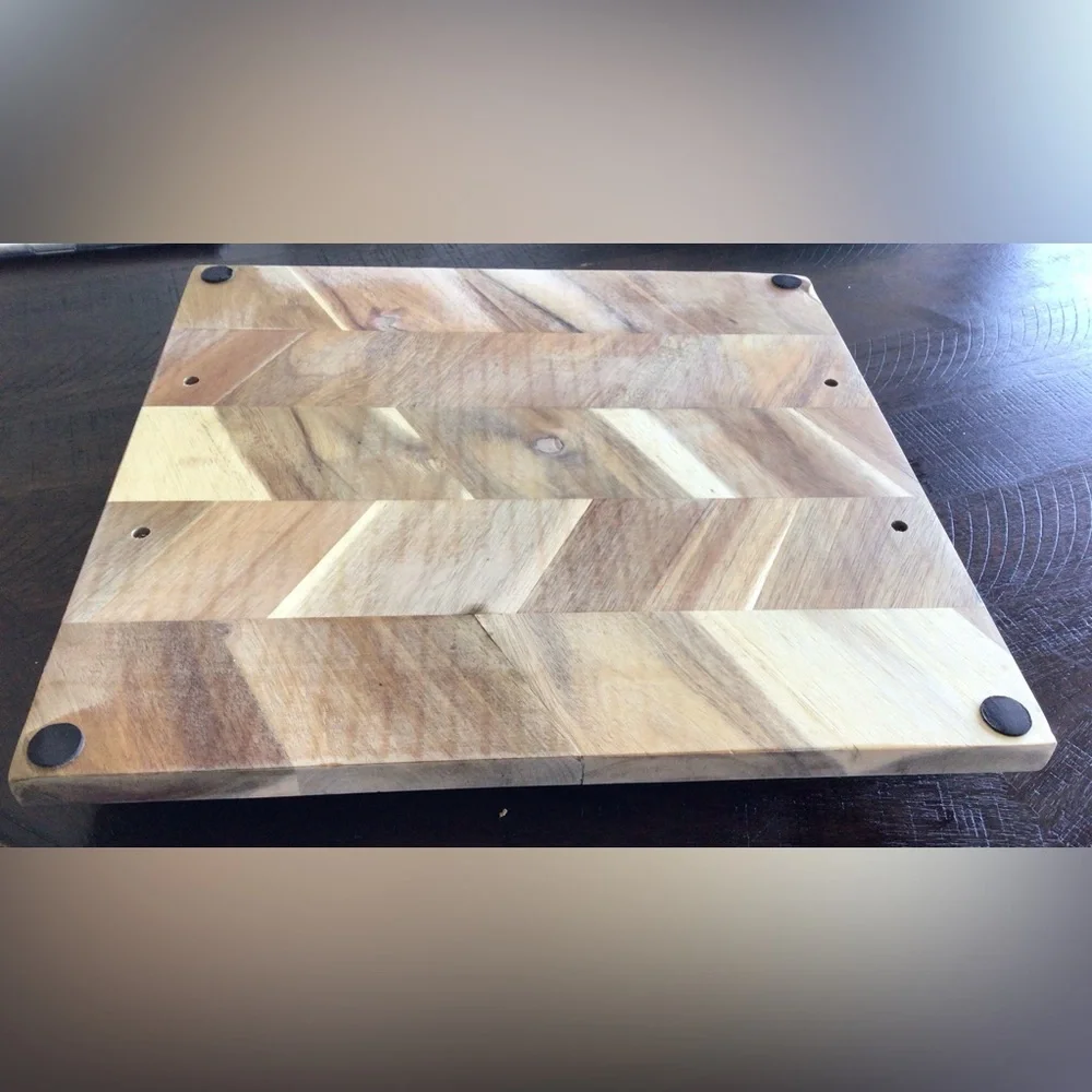 Elegant Wooden and Teal Serving Tray